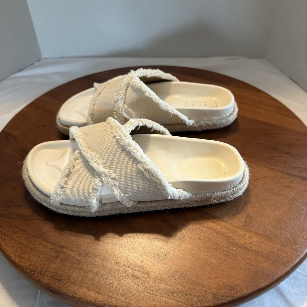 ShuShop Cream Frayed Crossband Sandals - Picture 6 of 16